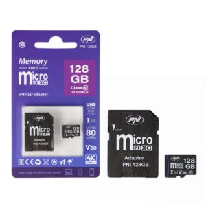 Κάρτα μνήμης MicroSD PNI 128 GB με προσαρμογέα SD, Class 10, 80 Mb/s, V30