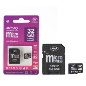 Κάρτα μνήμης MicroSD PNI 32 GB με προσαρμογέα SD, Class 10, 80 Mb/s, V30