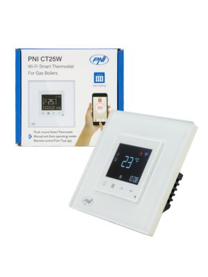 Έξυπνος θερμοστάτης PNI CT25W WiFi για κεντρική θέρμανση φυσικού αερίου, τοποθέτηση σε εσοχή, 16A, έλεγχος από την εφαρμογή Tuya Sm