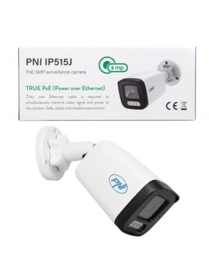 Κάμερα παρακολούθησης βίντεο PNI IP515J POE, bullet 5MP, 2,8mm, για εξωτερική χρήση, αμφίδρομος ήχος, λευκό Περιγραφή εικόνας