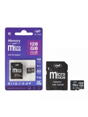 Κάρτα μνήμης MicroSD PNI 128 GB με προσαρμογέα SD, Class 10, 80 Mb/s, V30