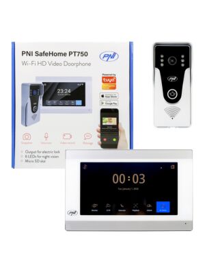 Έξυπνη ενδοεπικοινωνία βίντεο PNI SafeHome PT750 WiFi HD, P2P, εσωτερική οθόνη, αποκλειστική εφαρμογή Tuya Smart, ενσωμάτωση σε