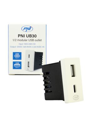 Πρίζα 2 x USB PNI UB30, USB-A USB-C, 12V/9V/5V, μέγ. 20W, αρθρωτό, τύπου F 1/2, τοποθέτηση σε εσοχή